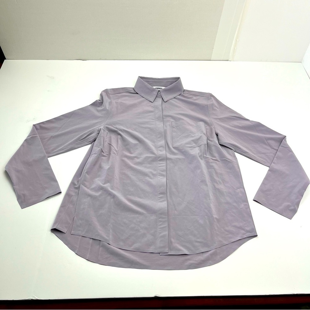 Athleta Everlasting Top Womens Size XS Light Purple Grey Button Front *FLAW